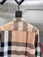Burberry long-sleeve shirt back with large beige, gray, pink check panel