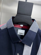 Burberry plaid button-up shirt collar, navy and white checks with hang tag