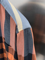 Plaid long-sleeve shirt sleeve panel with contrast stripe and folded cuff