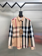 Burberry plaid long-sleeve shirt in beige, navy, white, and red squares
