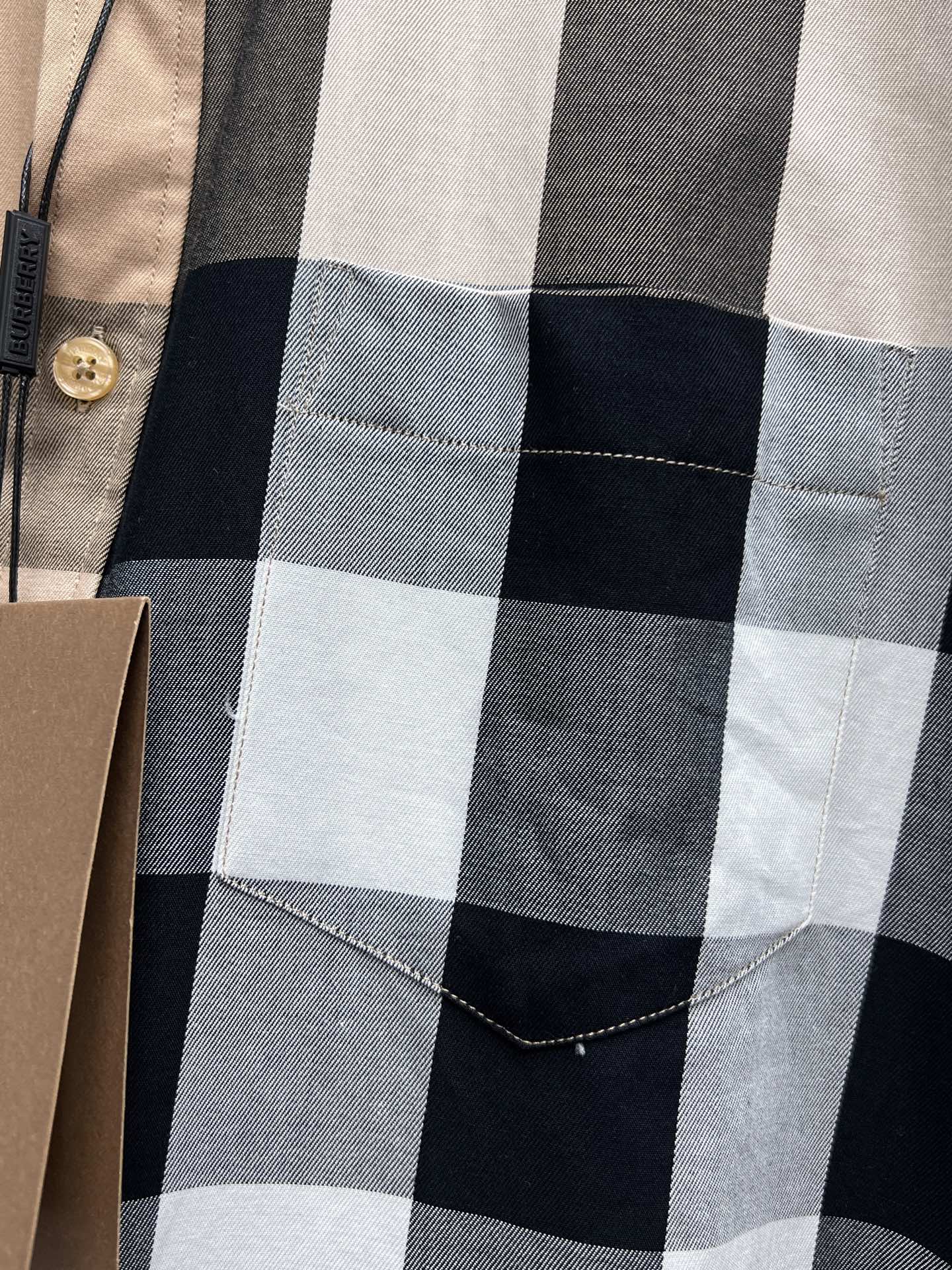 Burberry plaid long-sleeve shirt with chest pocket in navy and white check