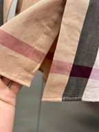 Plaid sleeve cuff with buttoned hem, beige and burgundy and gray checks