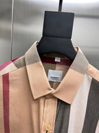Burberry plaid long-sleeve shirt collar with beige and navy-and-white checks