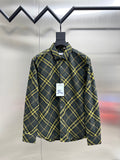 Plaid long-sleeve button-up shirt with pointed collar and front button placket