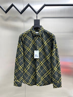 Plaid long-sleeve button-up shirt with pointed collar and front button placket