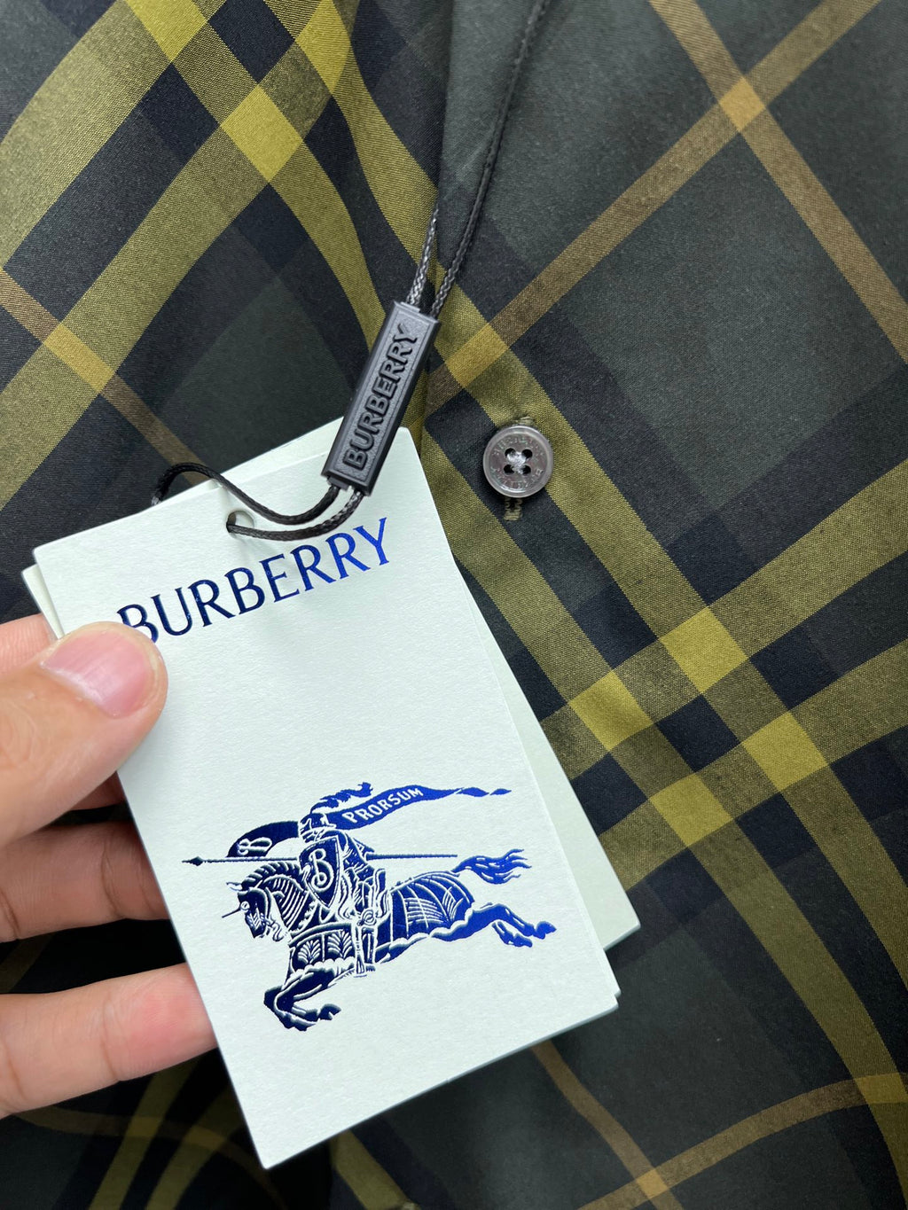 Plaid shirt with Burberry hangtag and small metal button