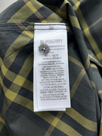 Inside neck label with Burberry logo on plaid long-sleeve shirt