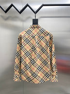 Burberry long-sleeve plaid shirt, back view on hanger