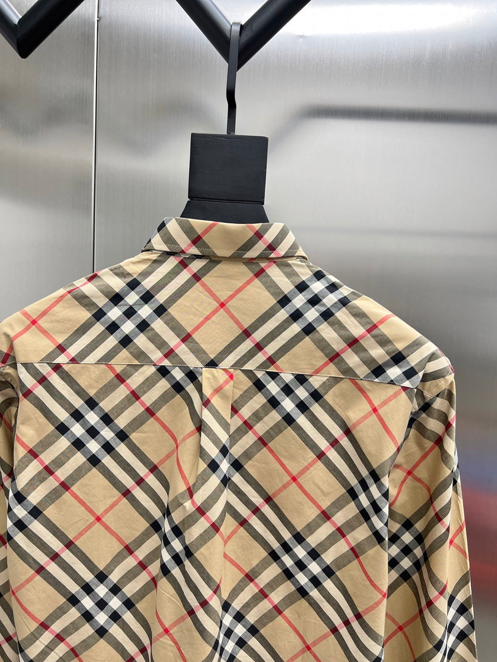 Burberry long-sleeve plaid button-up shirt with stand collar