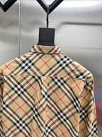 Burberry long-sleeve plaid button-up shirt with stand collar