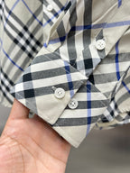 Checkered long-sleeve shirt collar with white buttons, Burberry