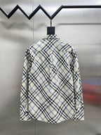 Back view of Burberry long-sleeve shirt, blue black and white check plaid