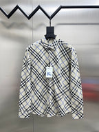 Burberry long-sleeve shirt in blue, black, and white check plaid