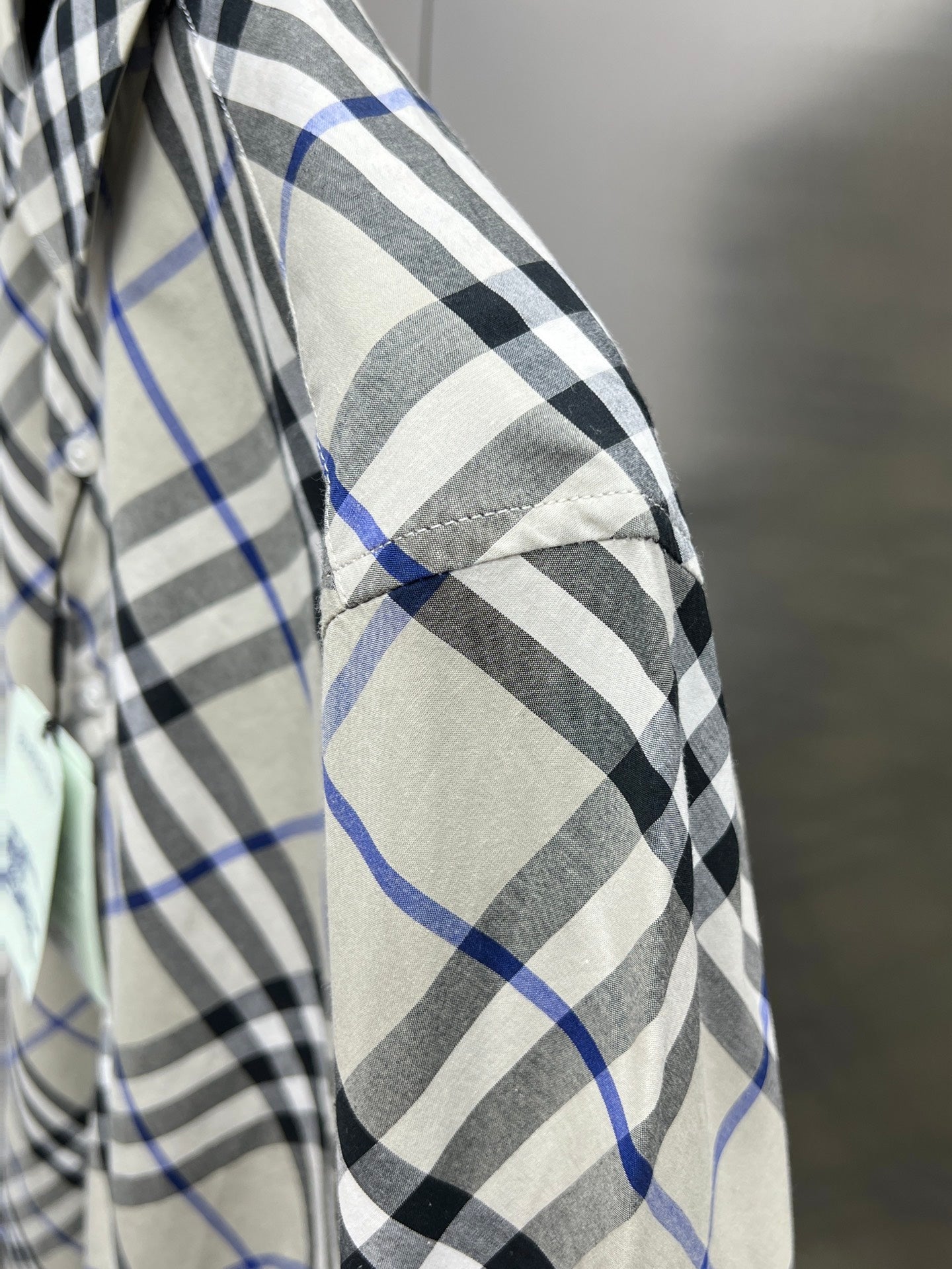 Burberry plaid long-sleeve shirt sleeve in blue, black, and white checks