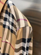 Burberry plaid long-sleeve shirt with cuff, beige and navy checks
