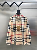 Burberry long-sleeve plaid shirt, beige navy red, button-front and collar