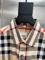 Burberry plaid long-sleeve shirt collar, beige with navy and red check