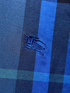 Burberry long-sleeve check shirt logo embroidery, blue plaid fabric