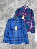 Burberry long-sleeve check shirt set, blue and purple plaid