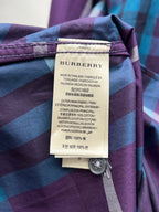 Burberry care label on long-sleeve plaid shirt, purple and blue checks