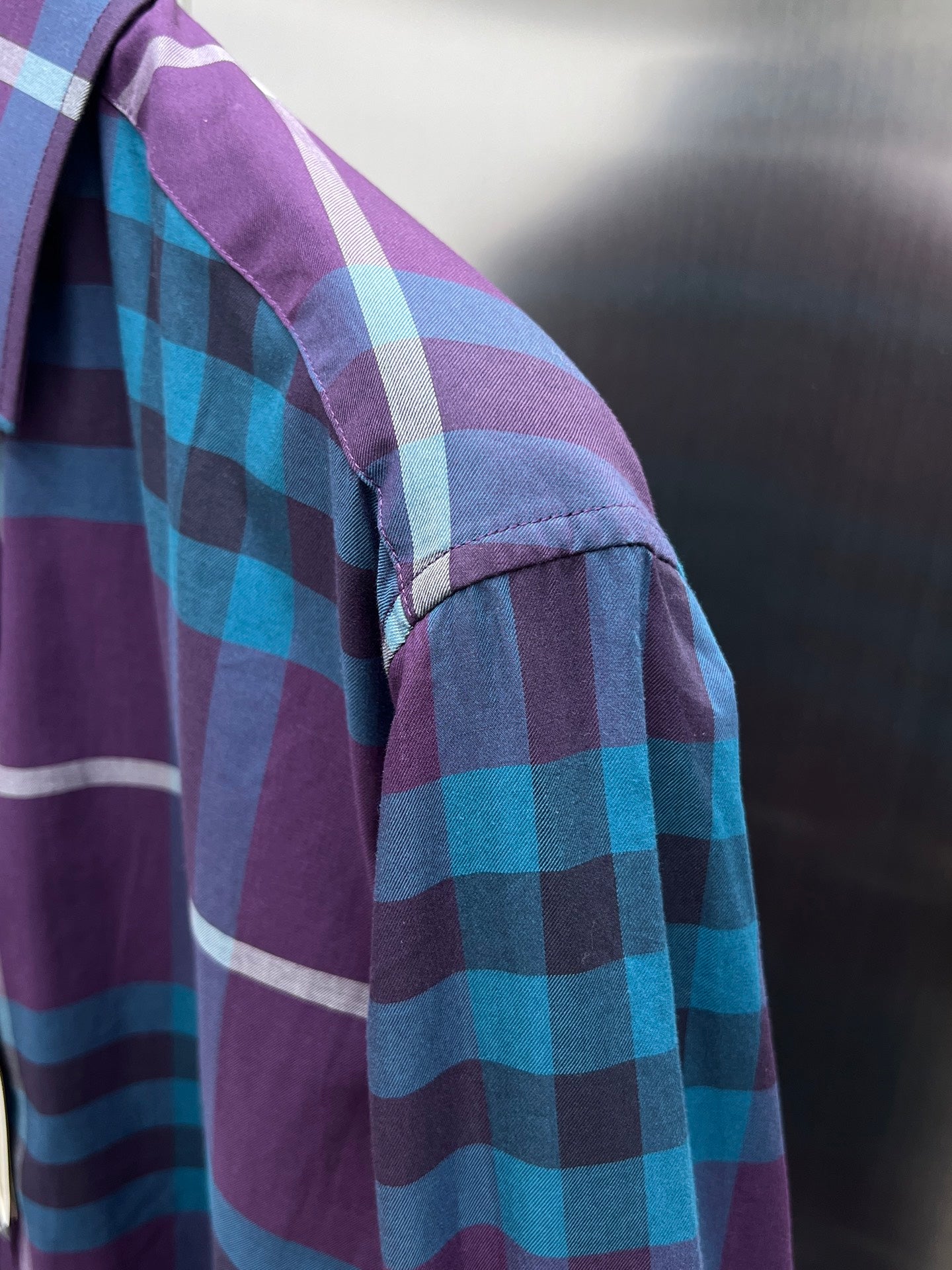 Burberry plaid shirt sleeve, purple and blue check