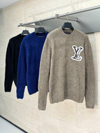 Set of knit sweaters in gray and navy blue with white LV monogram logos