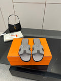 Women's rhinestone slide sandals, gray footbed with sparkling buckle detail
