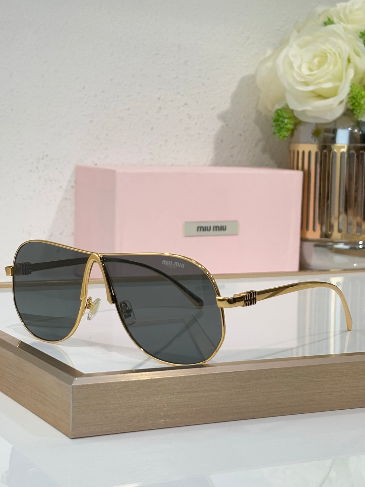 Celine glasses, gold-tone metal sunglasses with dark tinted lenses