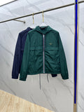 Prada Re-Nylon hooded jacket, dark green with full-zip and contrast trim