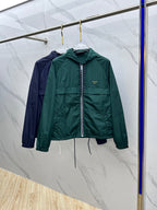 Prada Re-Nylon hooded jacket, dark green with full-zip and contrast trim