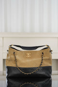 Bicolor quilted shoulder bag with chain strap, gold-tone logo, black top and sides