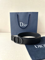 Black leather Dior belt with round CD buckle and keeper
