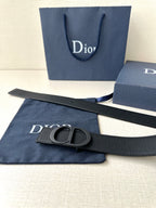 Black leather Dior belt with CD buckle and extended strap
