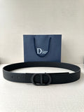 Dior leather belt in black with engraved CD buckle and prong holes