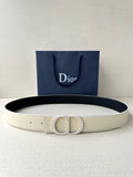Light beige leather belt with Dior D-ring buckle, embossed logo