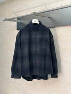 Balenciaga long-sleeve plaid button-up shirt, navy with pocket, button front