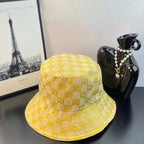Gucci cap in yellow GG jacquard with curved brim, side profile
