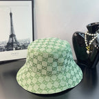 Gucci GG monogram bucket hat, light green with wide brim and patterned exterior