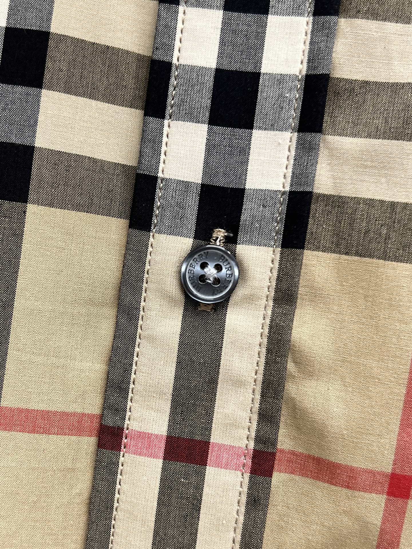 Burberry plaid shirt single button detail on front placket