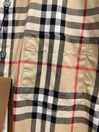 Burberry plaid long-sleeve shirt front pocket and button placket detail