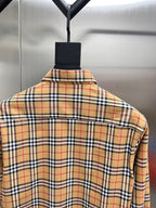 Plaid long-sleeve shirt back with fold-over collar and center seam