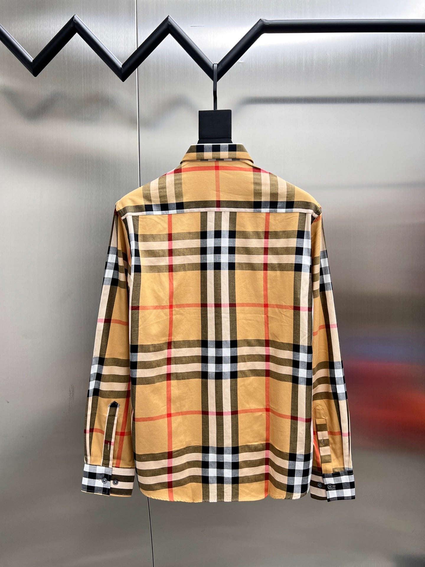 Burberry check long-sleeve button-up shirt shown from back