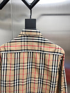 Burberry plaid long-sleeve shirt back with contrast collar trim