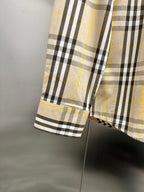 Plaid long-sleeve shirt hem and sleeve cuff, cream base with black and yellow stripe checks