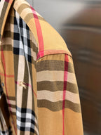 Plaid long-sleeve shirt sleeve with cuff and button detail