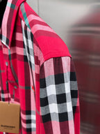 Red plaid long-sleeve shirt sleeve with black-and-white check panel