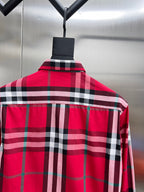 Red and black plaid long-sleeve shirt back view