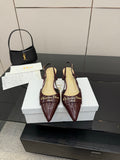 Ladies Dior burgundy pointed-toe slingback heels, low stiletto heel, glossy patent