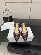 Ladies Dior burgundy pointed-toe slingback heels, low stiletto heel, glossy patent