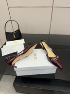 Ladies Dior burgundy slingback heels with ankle strap and branded insole detail